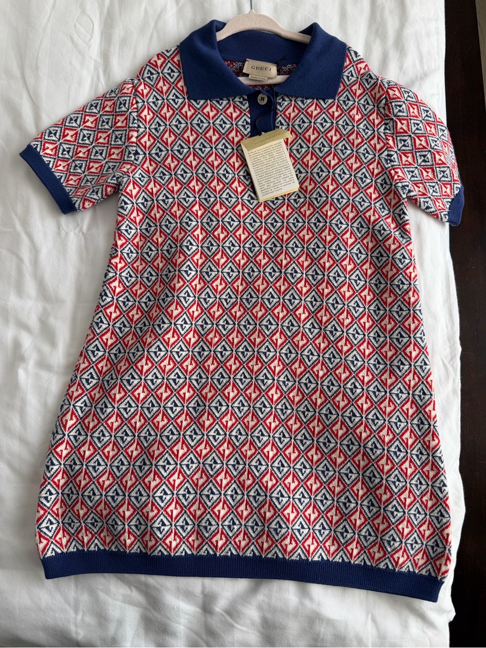 Gucci Red, Navy & White Diamond Knit Polo Dress for Girls